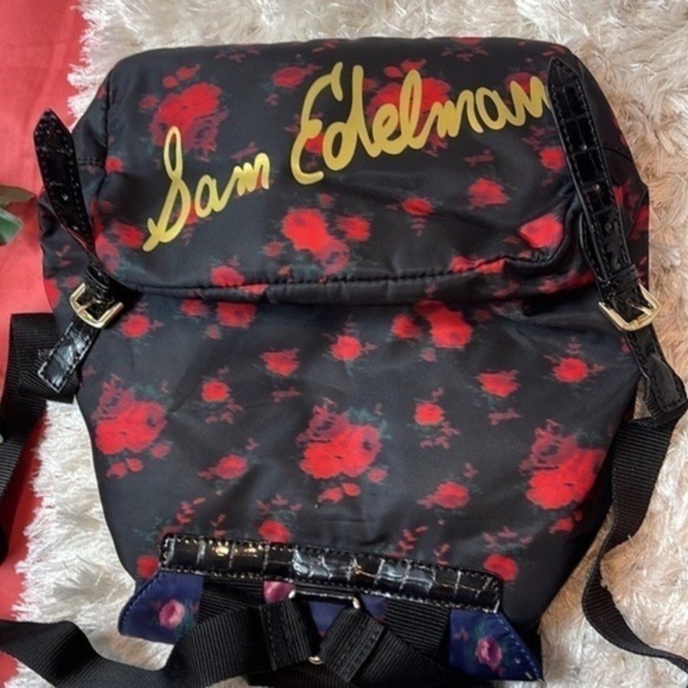 Sam Edelman floral printed backpack black and red - Picture 5 of 9